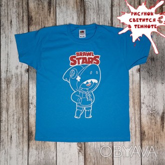 
Детская футболка "Бравл Старс" в голубом цвете. Рисунок накапливает световую эн. . фото 1