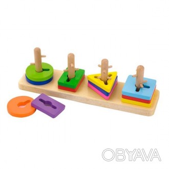 Эта деревянная игрушка-головоломка предлагает малышу рассортировать и нанизать б. . фото 1