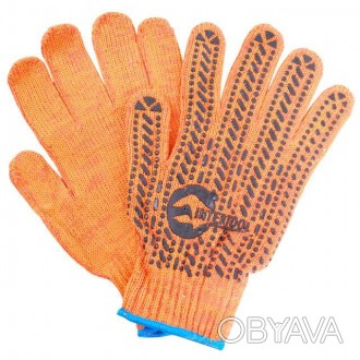 Перчатки х/б INTERTOOL SP-0135 – трикотажные оранжевого цвета. На ладони нанесен. . фото 1