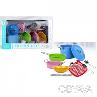 Набор игрушечной посуды 988-B6, кастрюли, сковородка, миска, кухонный набор, мет. . фото 1