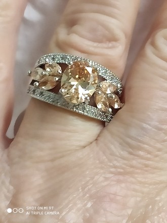Кольцо с камнями морганит,нежного персикового цвета,Размер кольцо 18,проба 925 н. . фото 9