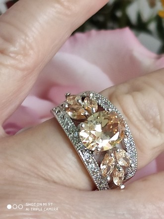Кольцо с камнями морганит,нежного персикового цвета,Размер кольцо 18,проба 925 н. . фото 5