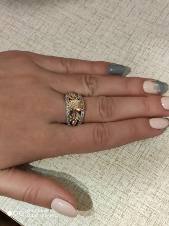 Кольцо с камнями морганит,нежного персикового цвета,Размер кольцо 18,проба 925 н. . фото 6
