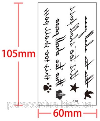 Флеш тату. 11*6 см. Временная, Переводная, Надписи, X-028 (S), Ч/Б. Киев. фото 1