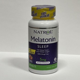 Мелатонін, що швидко розчиняється, посилена дія, зі смаком полуниці, 5 мг 90 таб. . фото 2