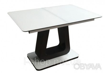 Стол обеденный раскладной стеклянный с МДФ белый с венге сатин DAOSUN DT 8104 вы. . фото 1