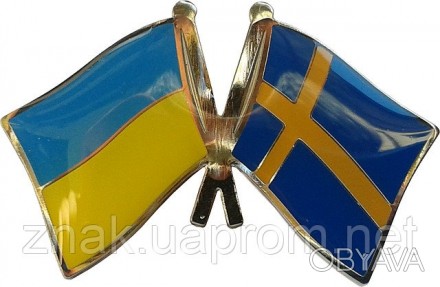 Значок Флаги Украины и Швеции , металлический, крепление бабочка.
Размер значка. . фото 1