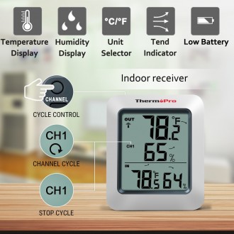 ThermoPro TP60s домашняя метеостанция с внутренним и внешним беспроводным датчик. . фото 6