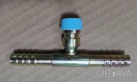 Фитинг cоеденительный стальной №8 (10 мм) прямой с сервисным клапаном R134a. . фото 1