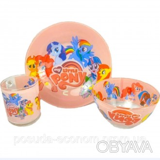 Набор детской стеклянной посуды My Little Pony.
Состав :
- чашка 250 мл.
- тарел. . фото 1