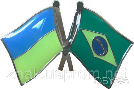 Значок Флаги Украины и Бразилии,металлический, крепление бабочка.. . фото 1