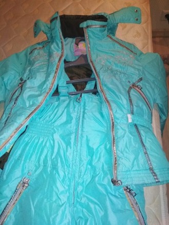 Продам зимний теплый костюм/комплект для девочки бирюзового цвета - куртка с кап. . фото 5