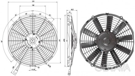 Вентилятор радиатора кондиционера осевой 12" дюймов 12В тянущий, 2020 м3/ч (Korm. . фото 1