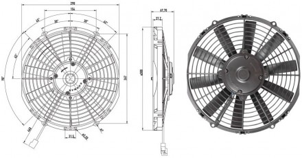 Вентилятор радиатора кондиционера осевой 11" дюймов 12В тянущий, 1600 м3/ч . . фото 2