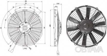 Вентилятор радиатора кондиционера осевой 11" дюймов 12В тянущий, 1600 м3/ч . . фото 1