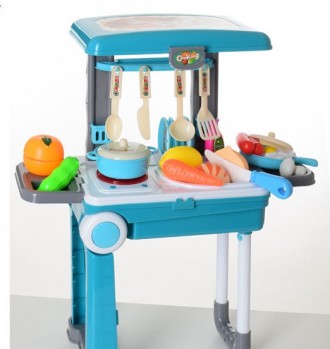 Кухня чемодан с ручкой на колесах, звук, свет, посуда, продукты, 3 вида, на бат-. . фото 4