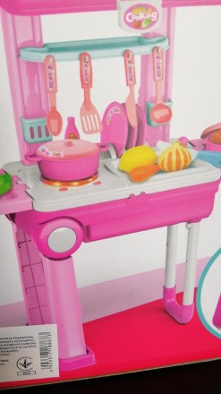 Кухня чемодан с ручкой на колесах, звук, свет, посуда, продукты, 3 вида, на бат-. . фото 3