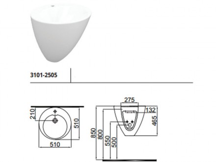 Керамический умывальник:монтаж подвесной;имеет отверстие под смеситель и перелив. . фото 4