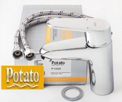 Смеситель для умывальника с литым изливом  Potato P1009Подключение через гибкие . . фото 4