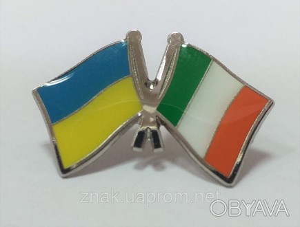Металлический Значок флаг Украины и Ирландии, крепление бабочка, размер 27*17 мм. . фото 1