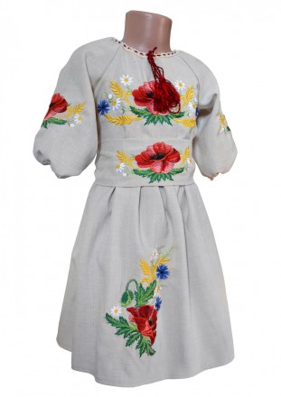 Платье клеш вышитое с поясом
размер по росту 92-128
Рукав - 3/4
ткань - Лен габа. . фото 3