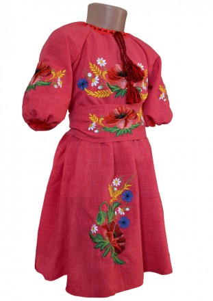 Платье клеш вышитое с поясом
размер по росту 92-128
Рукав - 3/4
ткань - Лен габа. . фото 4