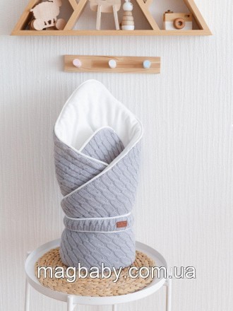 Вязаный конверт-одеяло "Tress", серый. Львов. фото 1