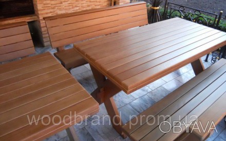 В комплект дерев'яних меблів входить стіл і дві лавки. Комплект для барів, лазні. . фото 1