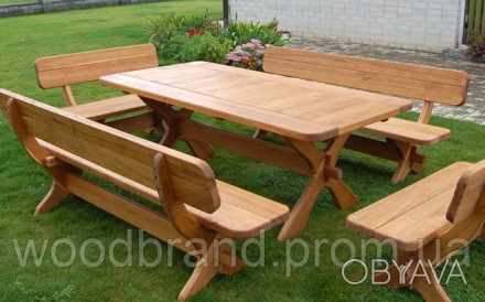 У комплект меблів з дерева входить стіл, дві лави, дві лави менше. Комплект для . . фото 1