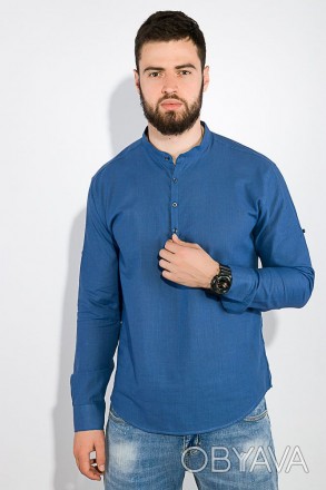 Синяя рубашка с воротником-стойкой — хороший вариант для энергичных молодых люде. . фото 1