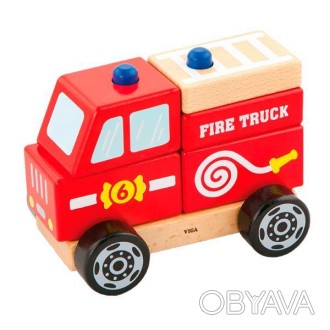 Деревянная пирамидка от Viga Toys Пожарная машинка состоит из блоков в виде цвет. . фото 1