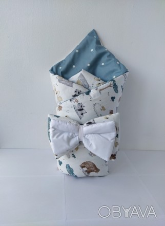 Двухсторонний конверт-плед для малыша на резинке с бантом!
	Плед сшит из ткани С. . фото 1