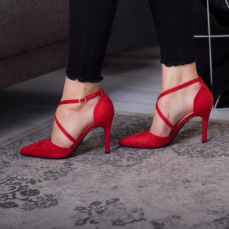 Женские туфли красные Jace 2592 Туфли женские выполнены из искусственной замши. . . фото 4