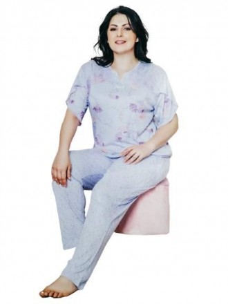 Женская летняя пижама батал, брюки и футболка Arcan Турция голубого цвета
 Нам т. . фото 2