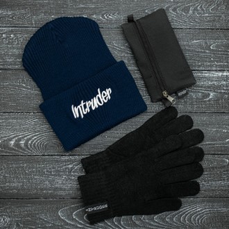 
 Комплект шапка+ перчатки+ ключница в подарок!
Шапка " Intruder " синяя:
- Сост. . фото 2