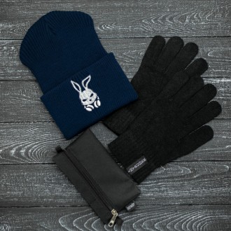 
 Комплект шапка+ перчатки+ ключница в подарок!
Шапка " Intruder " синяя:
- Сост. . фото 2