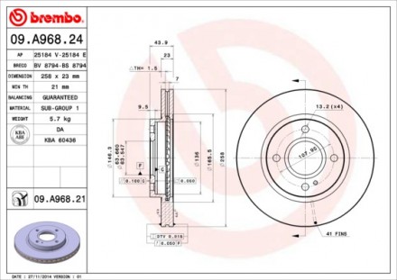 Гальмівний диск BM 09.A968.24 BREMBO. Липовая Долина. фото 1 Гальмівний диск BM 09.A968.24 BREMBO. Липовая Долина. фото 1