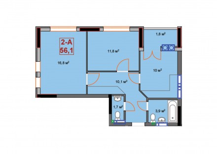 Полноценная 2-х комнатная квартира площадью 56,1 м.кв. 
10-й этаж из 16
Дом по. . фото 3