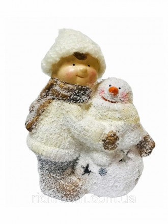 Декоративная новогодняя статуэтка Девочка и снеговик с LED подсветкой от нидерла. . фото 2