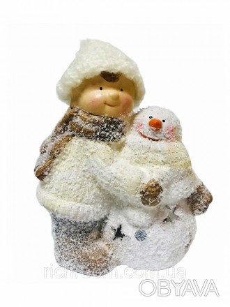 Декоративная новогодняя статуэтка Девочка и снеговик с LED подсветкой от нидерла. . фото 1