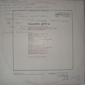 Памяти Друга (Vinyl, LP, Compilation) Мелодия С60 20235 005 USSR 1983

Эстрадн. . фото 3
