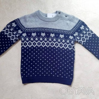 Вязаный свитер  H&M из мягкого хлопка с пуговицами на одном плече и рельефно. . фото 1