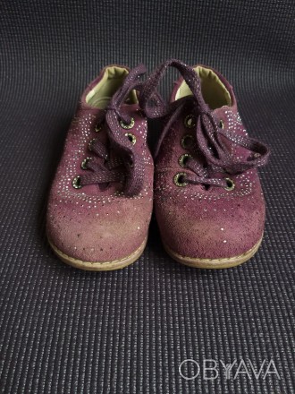 Красивые фиолетовые туфли на шнуровке Шалунишка, состояние б/у, с наружи замша, . . фото 1