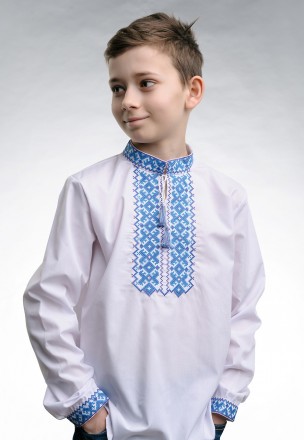 Вышиванка для мальчика белого цвета с голубой вышивкой «Андрей»
Ткань - поплин (. . фото 2