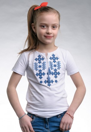Вышитая футболка для девочки белого цвета «Звездное сияние» с синей вышивкой
Сос. . фото 2