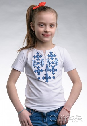 Вышитая футболка для девочки белого цвета «Звездное сияние» с синей вышивкой
Сос. . фото 1