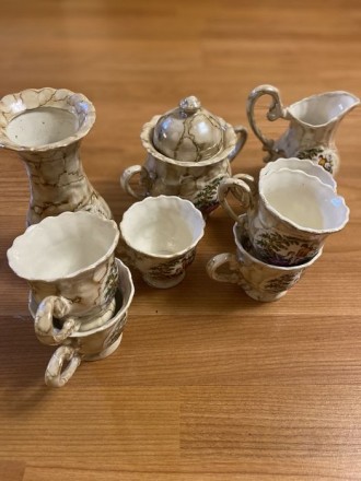 Чайный сервиз с керамики , в комплекте : 1 вазочка , 6 чашек, сахарница, для мол. . фото 5