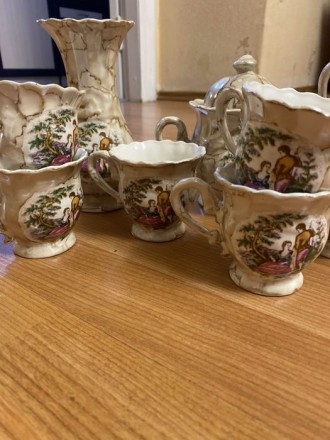 Чайный сервиз с керамики , в комплекте : 1 вазочка , 6 чашек, сахарница, для мол. . фото 6