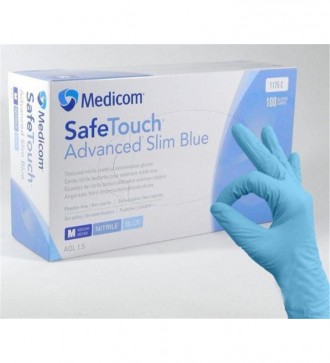 Нітрилові блакитні рукавички SafeTouch® Advanced Slim Blue без пудри, однора. . фото 5