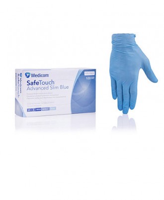 Нітрилові блакитні рукавички SafeTouch® Advanced Slim Blue без пудри, однора. . фото 4